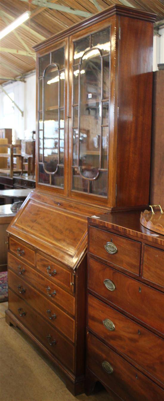 Inlaid mahogany bureau bookcase(-)